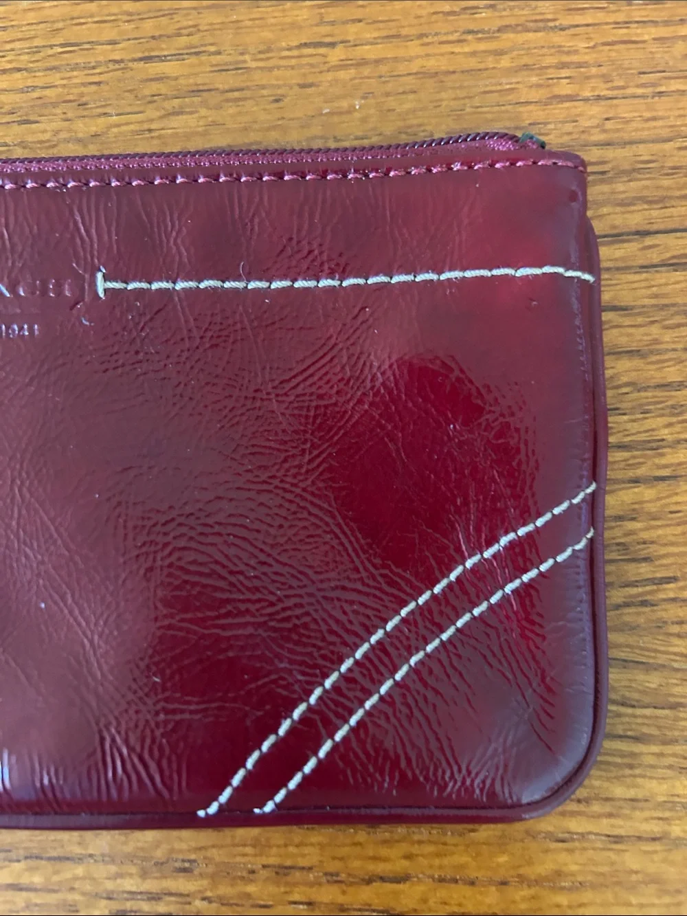 Coach Patent Leather Wristlet Clutch in Deep Burgundy